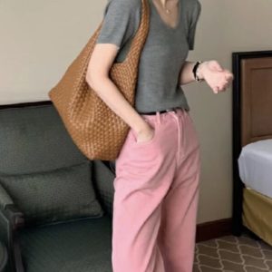 MBH Handwoven Casual Oversized Bucket Shoulder Bag with Inner Pouch