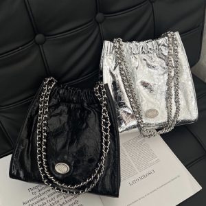 MBH Genuine Cowhide Leather Premium Chain Bucket Shoulder Bag