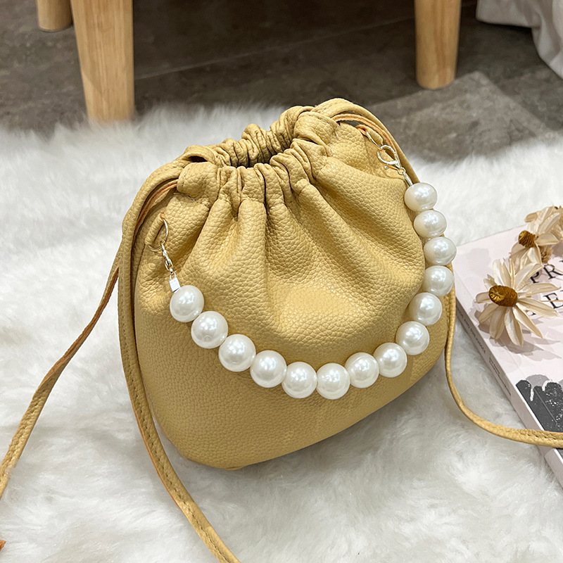 Women's Drawstring Pearl Bucket Bag 2024 New Small Square Shoulder Handbag for Phone and Cosmetics - Image 2