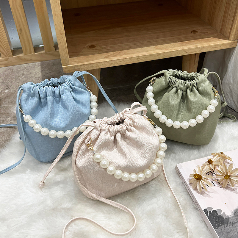 Women's Drawstring Pearl Bucket Bag 2024 New Small Square Shoulder Handbag for Phone and Cosmetics - Image 4