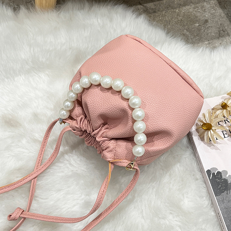 Women's Drawstring Pearl Bucket Bag 2024 New Small Square Shoulder Handbag for Phone and Cosmetics - Image 3