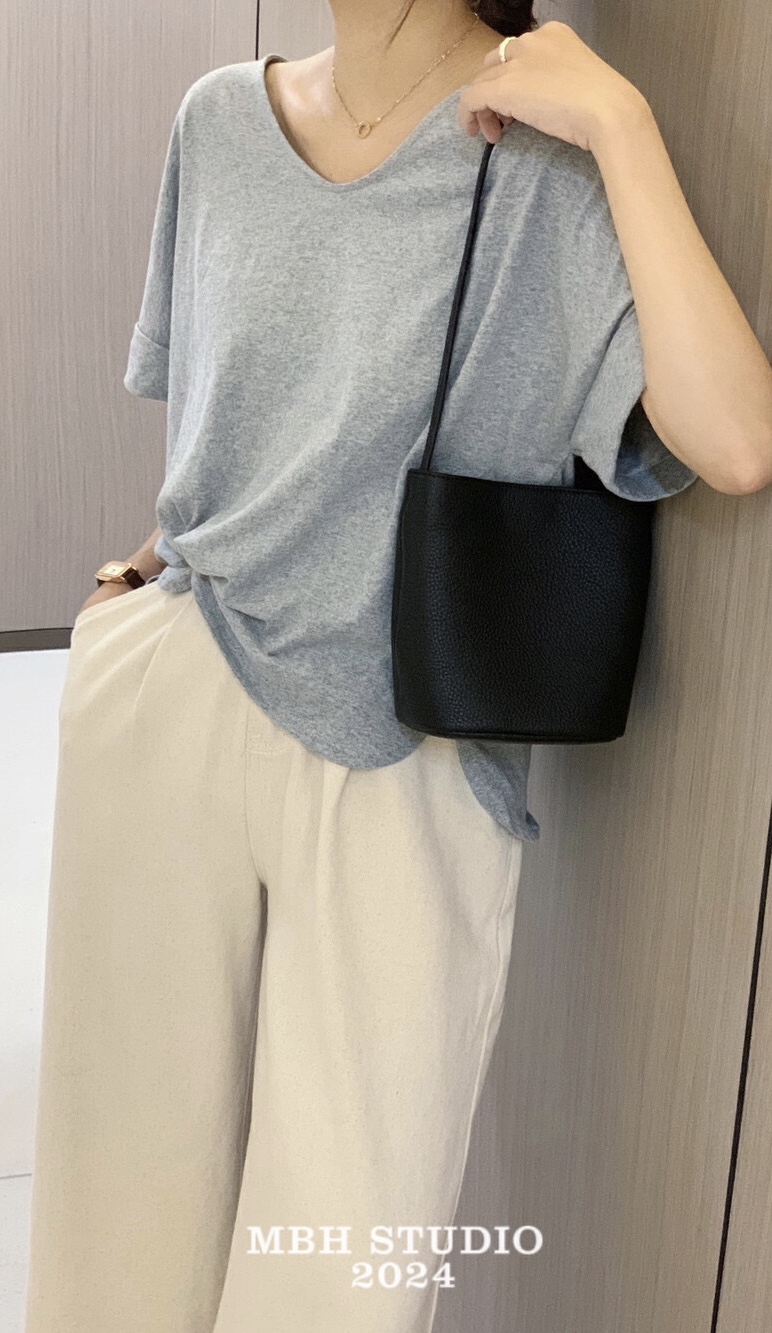 MBH Top Layer Cowhide Bucket Crossbody Bag Casual Minimalist Large Capacity Commuter