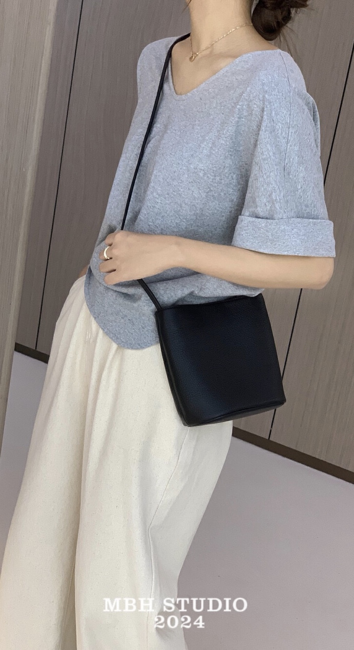 MBH Top Layer Cowhide Bucket Crossbody Bag Casual Minimalist Large Capacity Commuter - Image 3