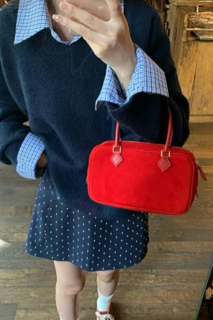 MBH Lambskin Feather Small Square Bag Leather Handbag Crossbody with Strap - Image 5