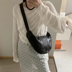 Korean Minimalist Soft Vegetable-Tanned Sheepskin Croissant Bag Lightweight Versatile Commuter Shoulder Crossbody Bag
