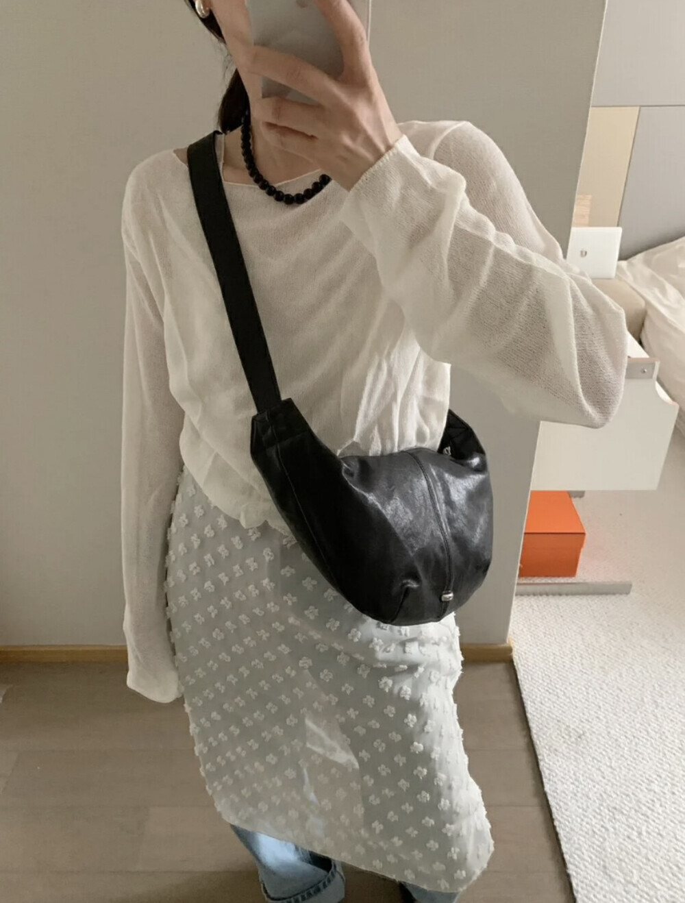 Korean Minimalist Soft Vegetable-Tanned Sheepskin Croissant Bag Lightweight Versatile Commuter Shoulder Crossbody Bag