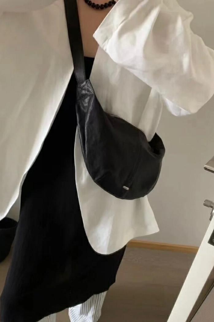Korean Minimalist Soft Vegetable-Tanned Sheepskin Croissant Bag Lightweight Versatile Commuter Shoulder Crossbody Bag - Image 5
