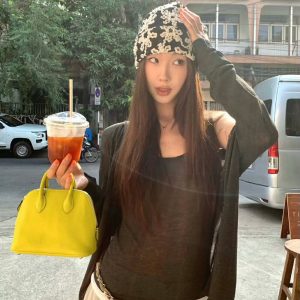 MBH Top Grain Leather Shell Bag Lychee Pattern Bowling Crossbody Handbag with Shoulder Strap