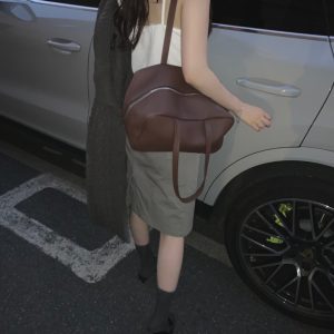 MBH Korean Dongdaemun Top Layer Cowhide Minimalist Boston Pillow Bag Large Capacity Commuter Shoulder Bag