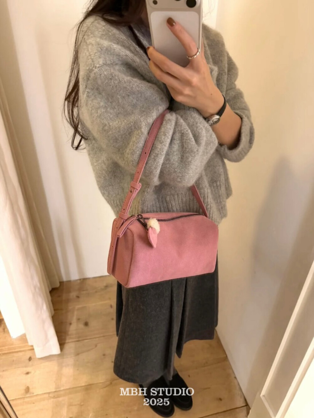 MBH Women's Minimalist Boston Crossbody Bag in Pink