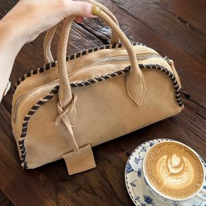 MBH Dopamine Frosted Leather Handwoven Boston Bowling Bag Crossbody Handbag