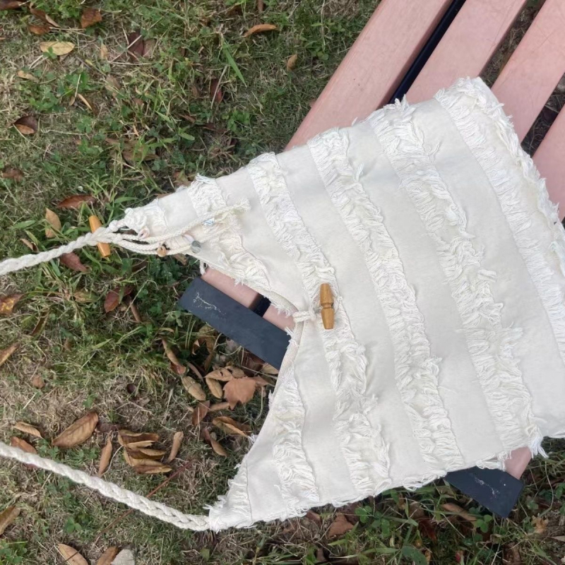 NO MORE Cotton Linen Fringe Chinese Character Crossbody Travel Hobo Bag Large Capacity - Image 3