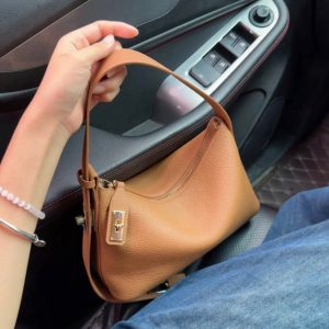 MBH Lychee Texture Hobo Bag Everyday Commute Top Layer Cowhide Shoulder Bag Versatile Premium Handbag