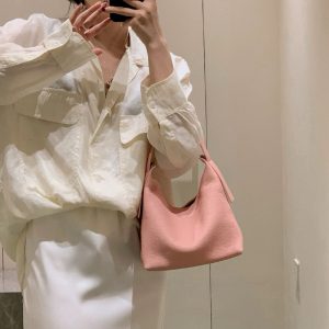 MBH Minimalist Cool-Tone Hobo Bag in Top Layer Cowhide Leather Casual Versatile Lunch Box Handbag