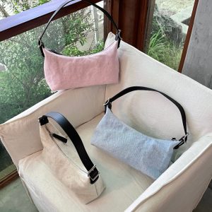 MBH Cotton Linen and Leather Hobo Bag Summer Relaxed Shoulder Handbag with Strap