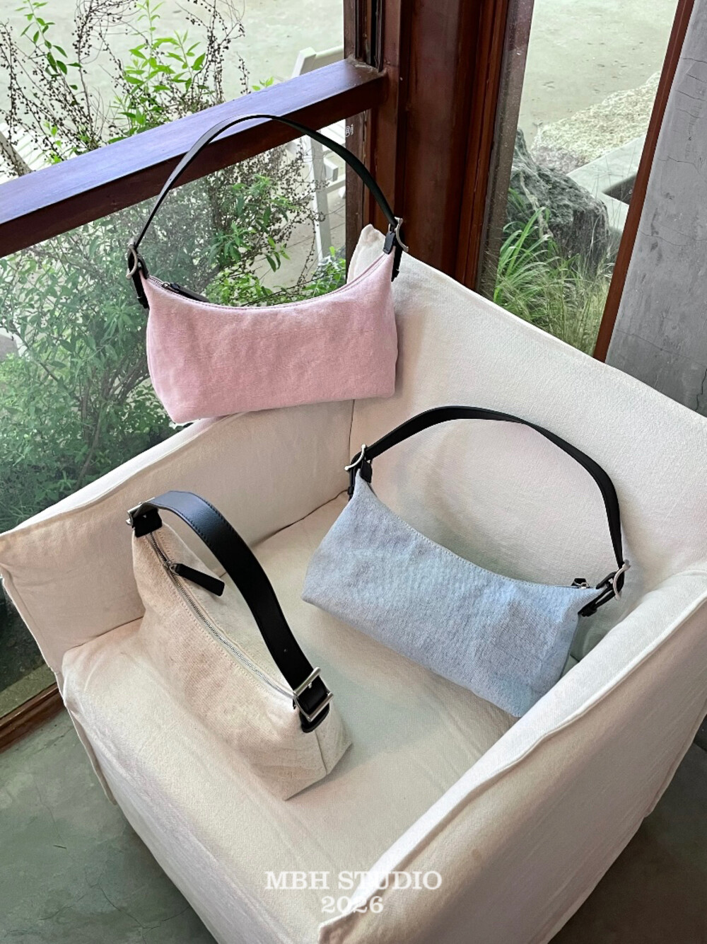 MBH Cotton Linen and Leather Hobo Bag Summer Relaxed Shoulder Handbag with Strap