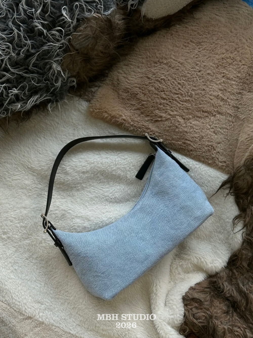 MBH Cotton Linen and Leather Hobo Bag Summer Relaxed Shoulder Handbag with Strap - Image 3