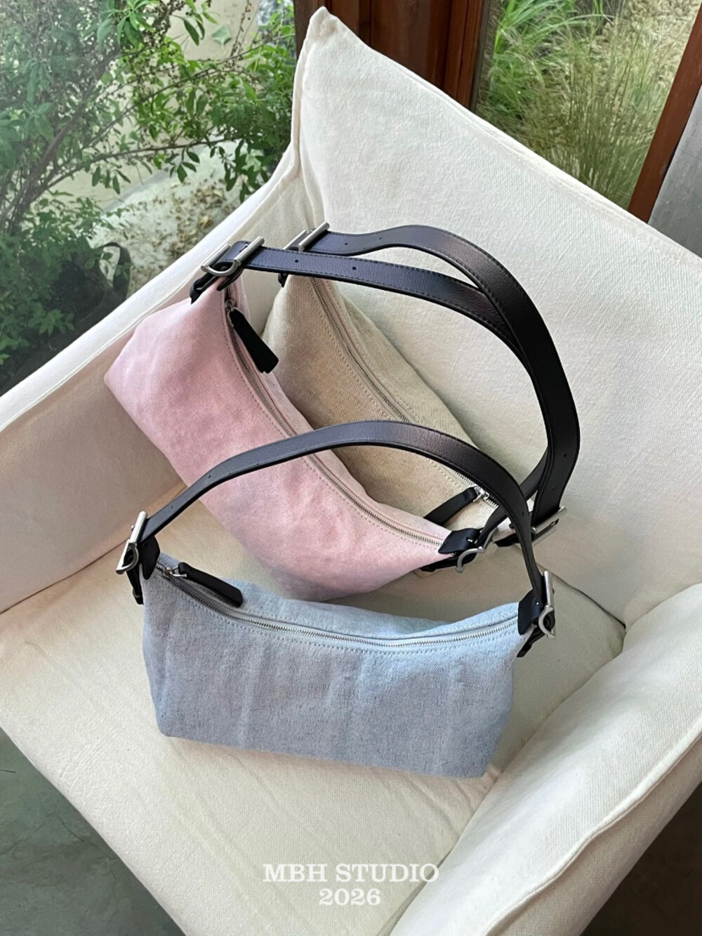 MBH Cotton Linen and Leather Hobo Bag Summer Relaxed Shoulder Handbag with Strap - Image 2