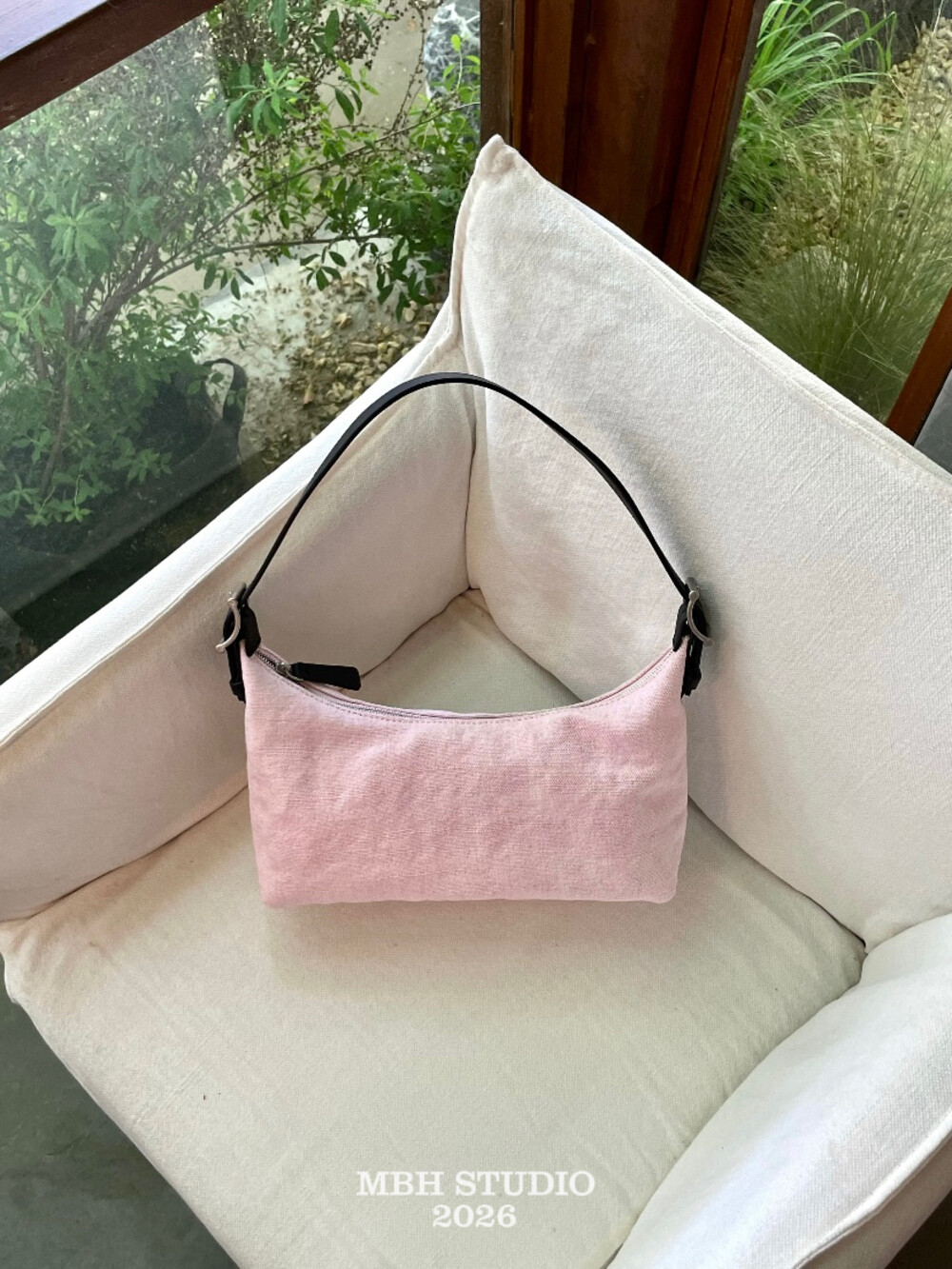 MBH Cotton Linen and Leather Hobo Bag Summer Relaxed Shoulder Handbag with Strap - Image 4