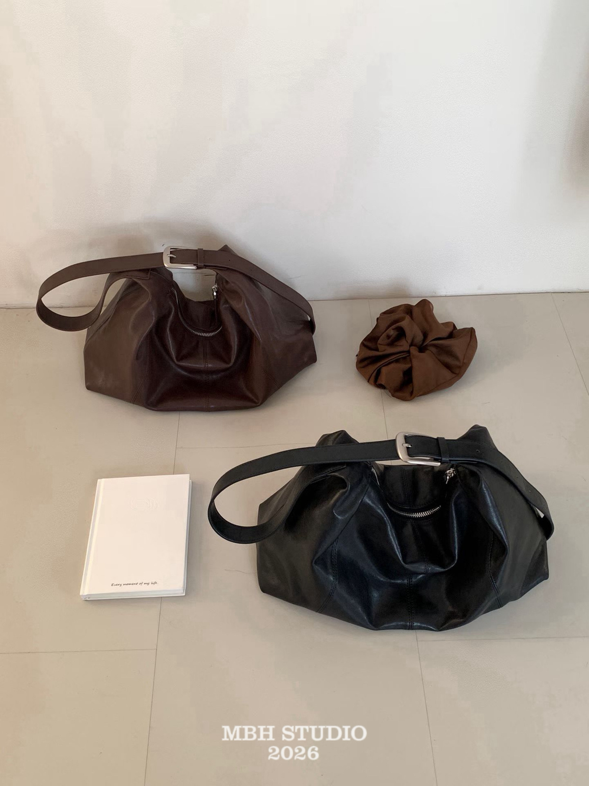 MBH Vegetable-Tanned Lambskin Hobo Bag Large Minimalist Shoulder Bag for Commute