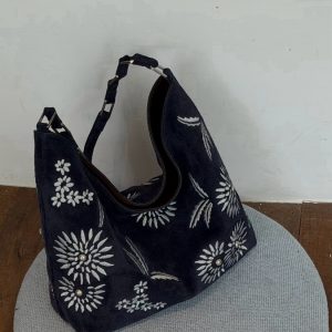 MBH Daisy Embroidered Suede Hobo Bag Retro Shoulder Bag