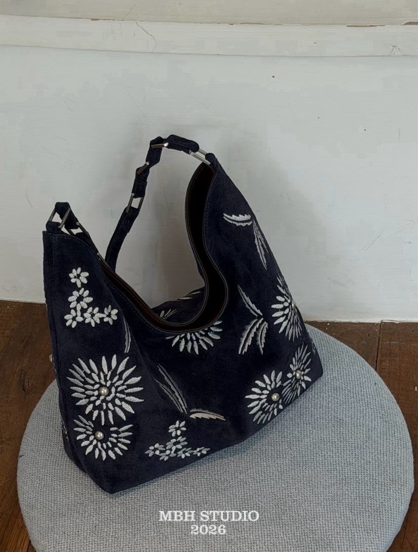MBH Daisy Embroidered Suede Hobo Bag Retro Shoulder Bag