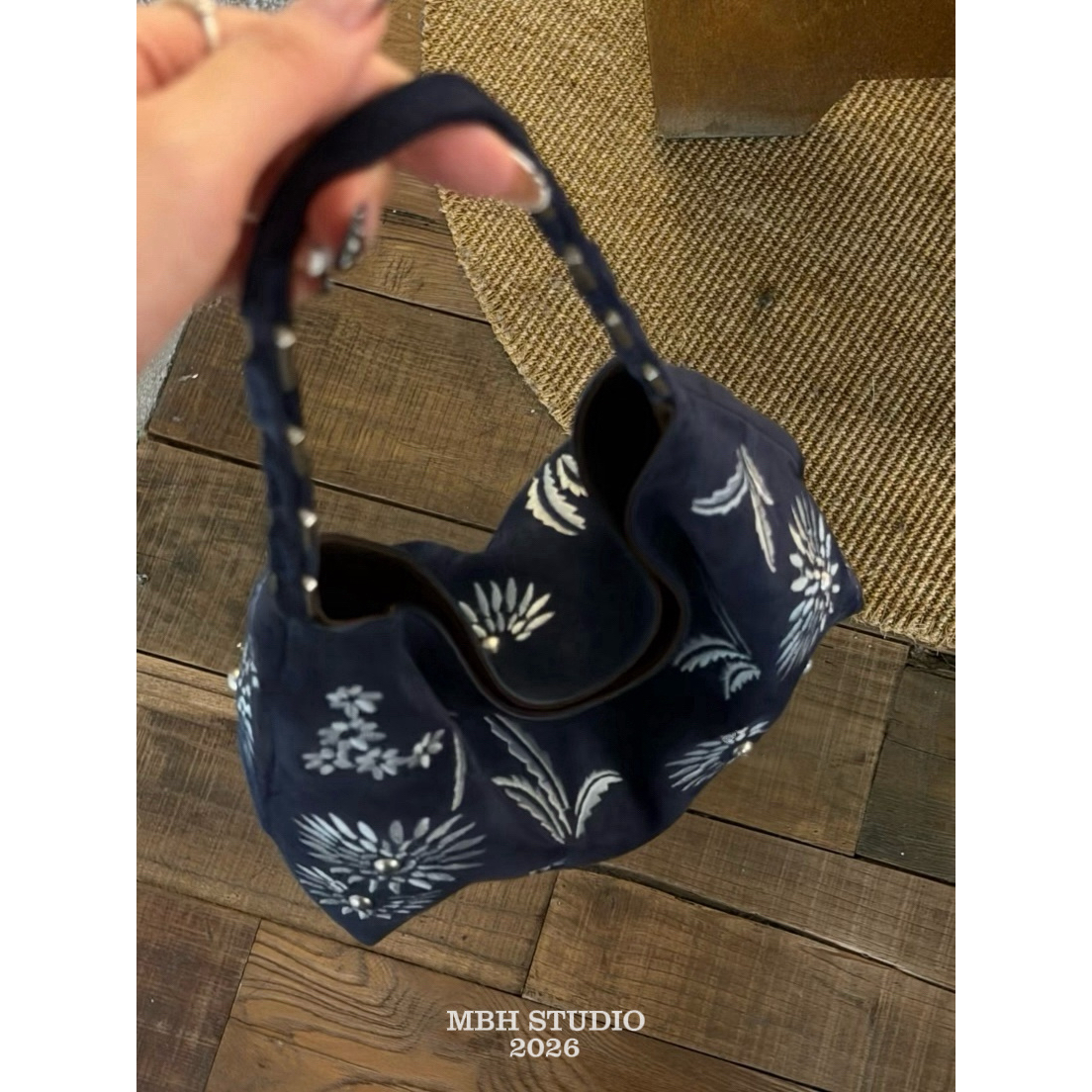 MBH Daisy Embroidered Suede Hobo Bag Retro Shoulder Bag - Image 5